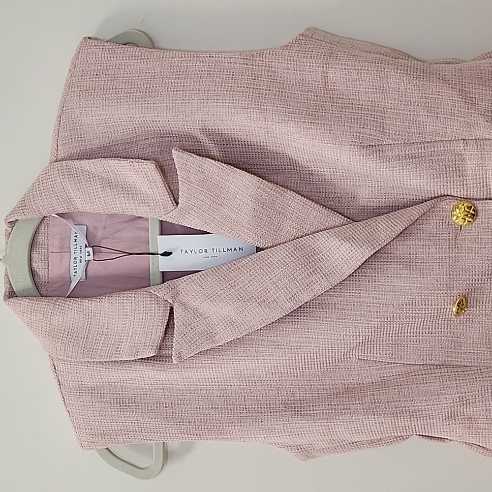Taylor Tillman Classic Pink Tweed Sleeveless Double-Breasted Blazer Tiff Dress M - Picture 3 of 16